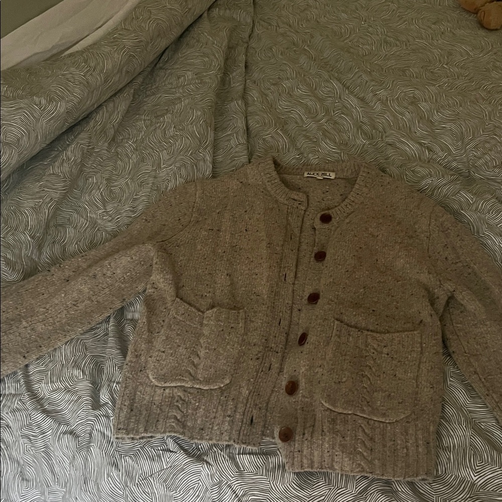 Alex Mill Speckled Taupe Knit Cardigan with Brown Buttons - Picture 3 of 5